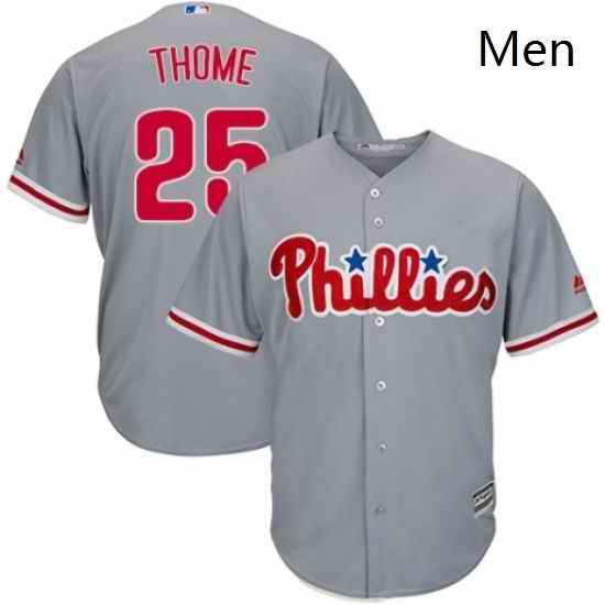 Mens Majestic Philadelphia Phillies 25 Jim Thome Replica Grey Road Cool Base MLB Jersey